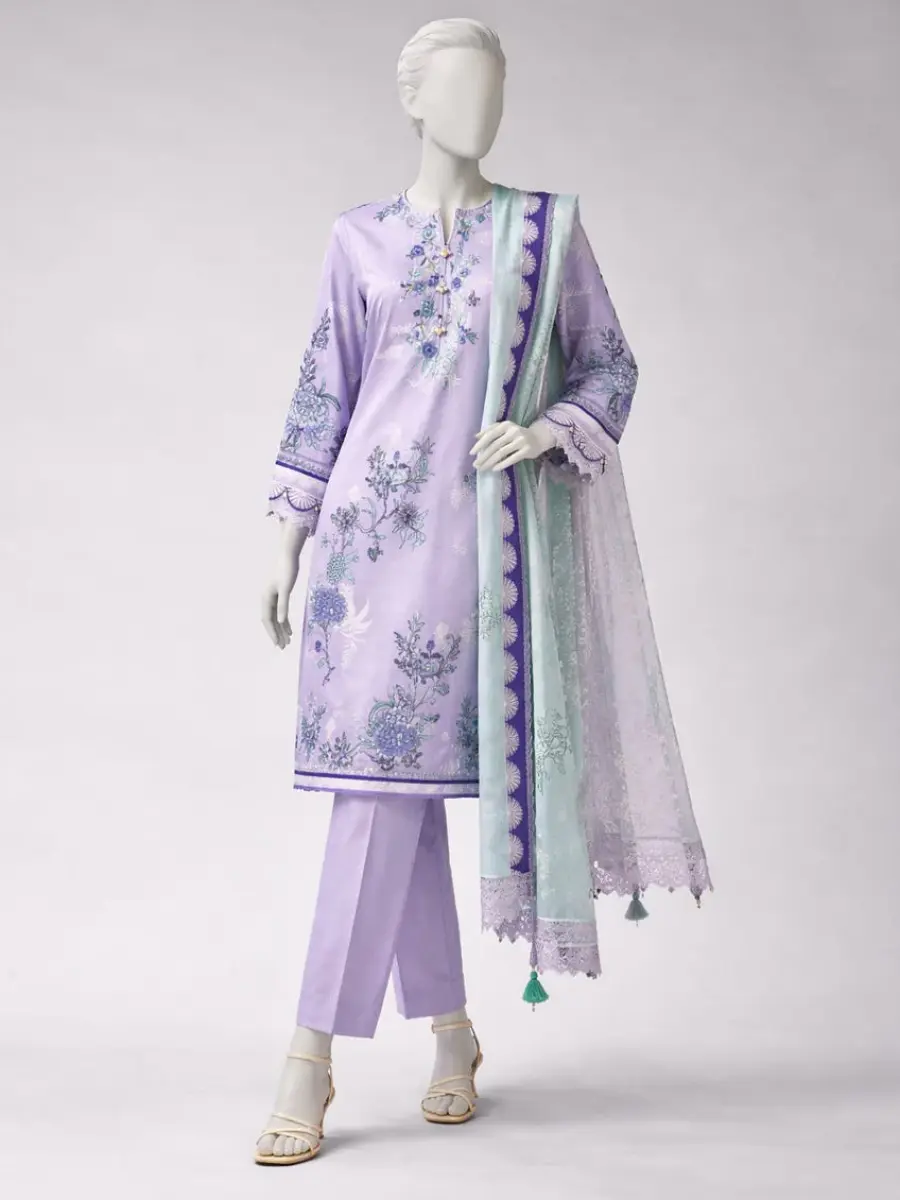 multicolor lawn embroidered unstitched 3pc