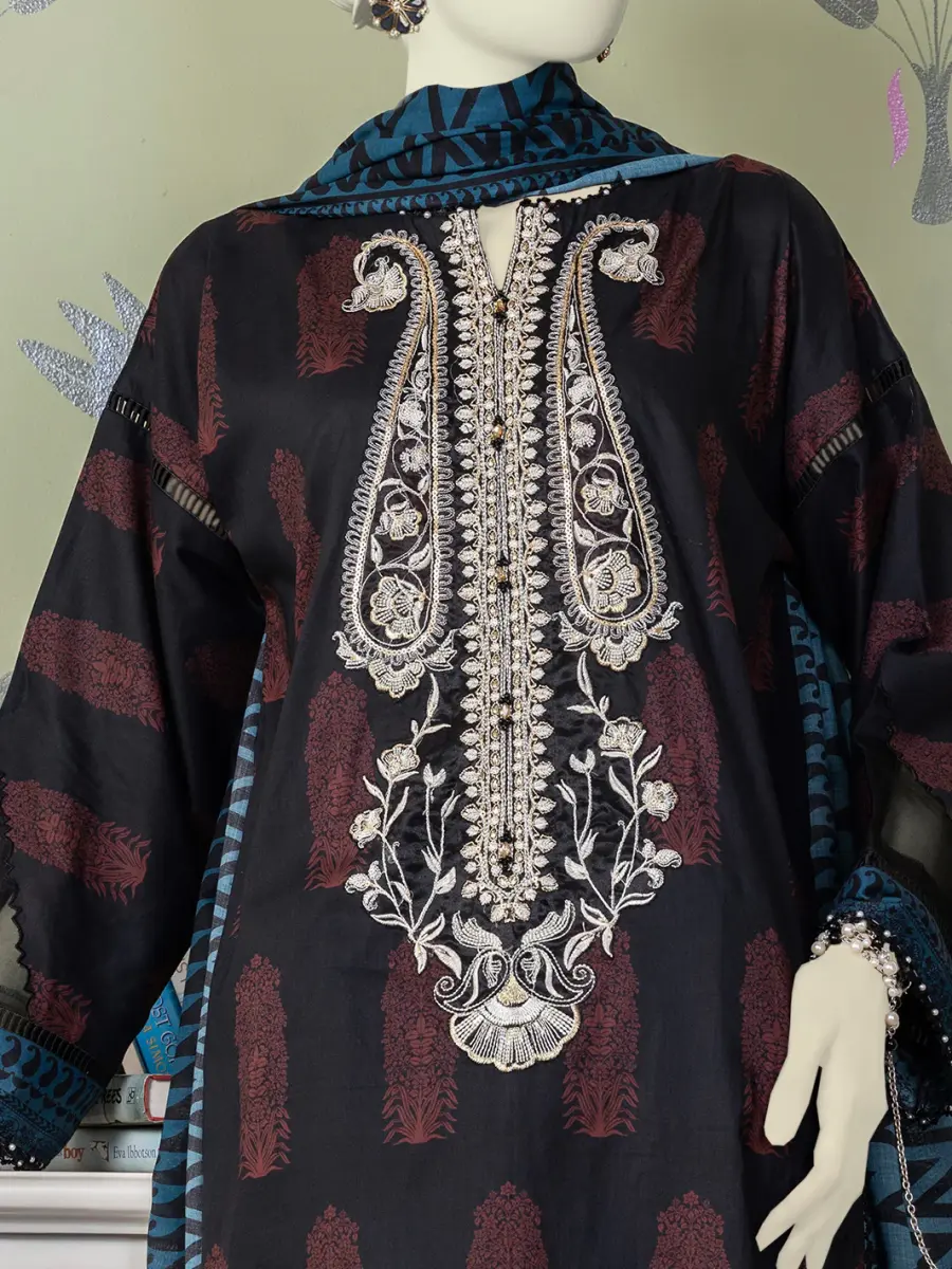 Multicolor lawn embroidered unstitched 3pc