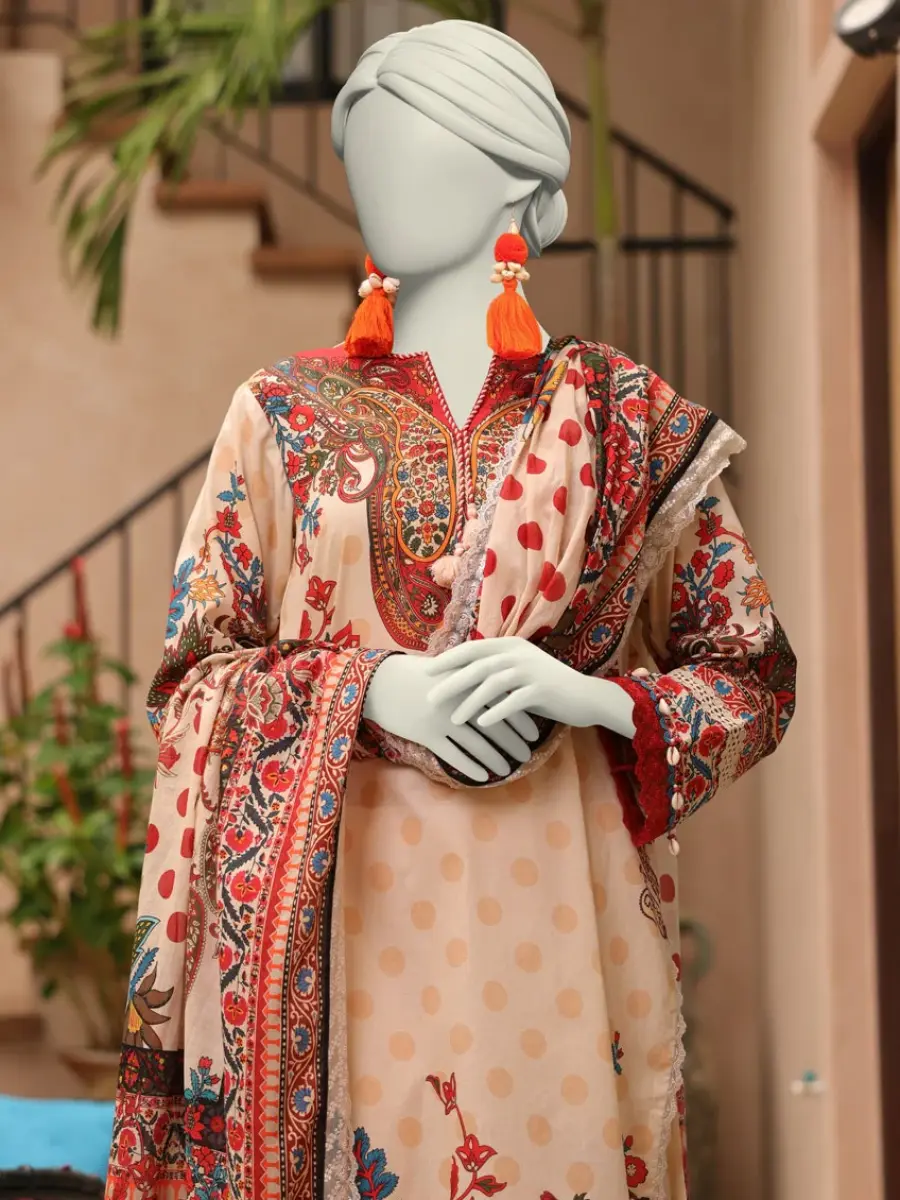 multicolor lawn embroidered unstitched 3pc