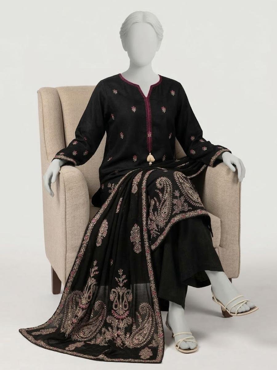black lawn embroidered stitched 3pc