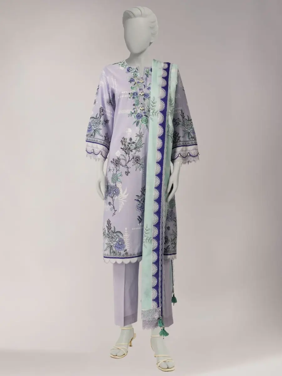 multicolor lawn embroidered unstitched 3pc