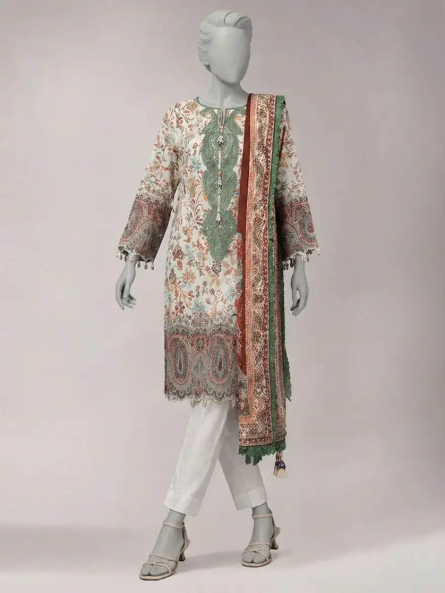 blue lawn embroidered unstitched 3pc