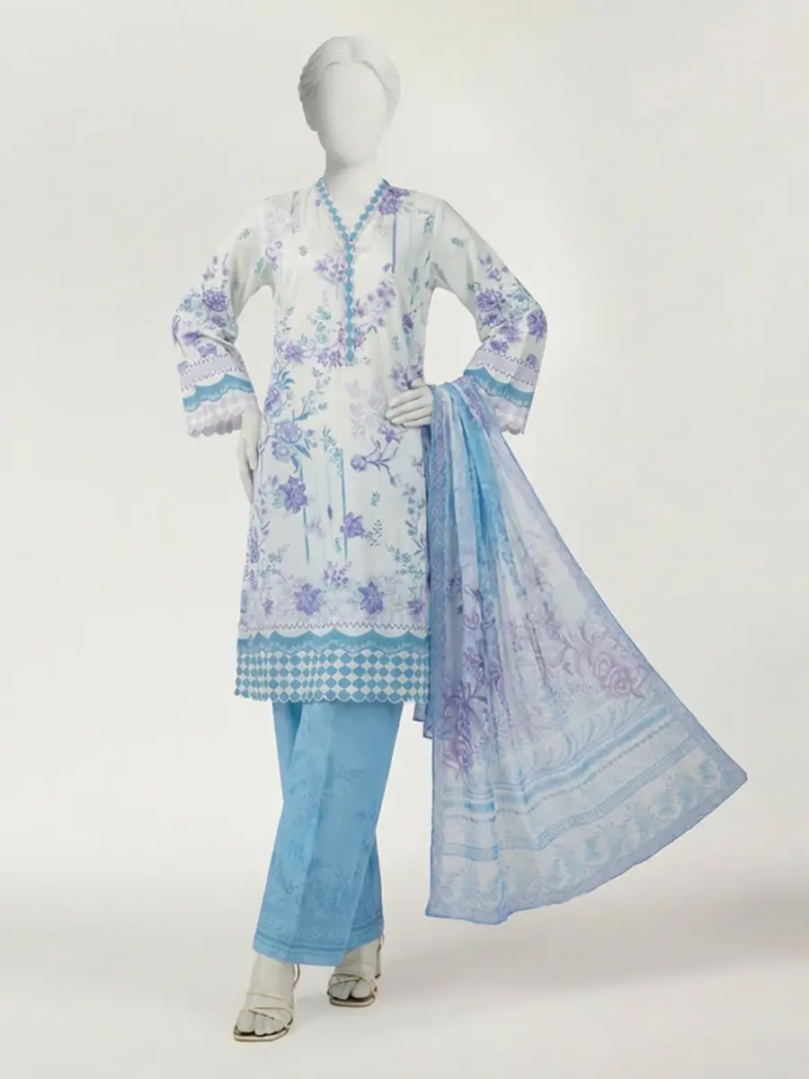 White printed stitched 3pc