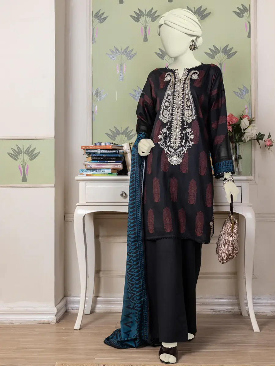 Multicolor lawn embroidered unstitched 3pc