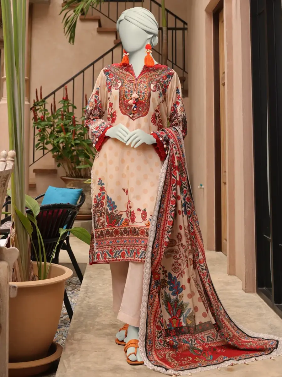 multicolor lawn embroidered unstitched 3pc